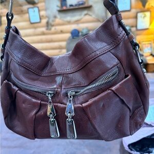 b. makowsky Rich Brown Leather Hobo Bag